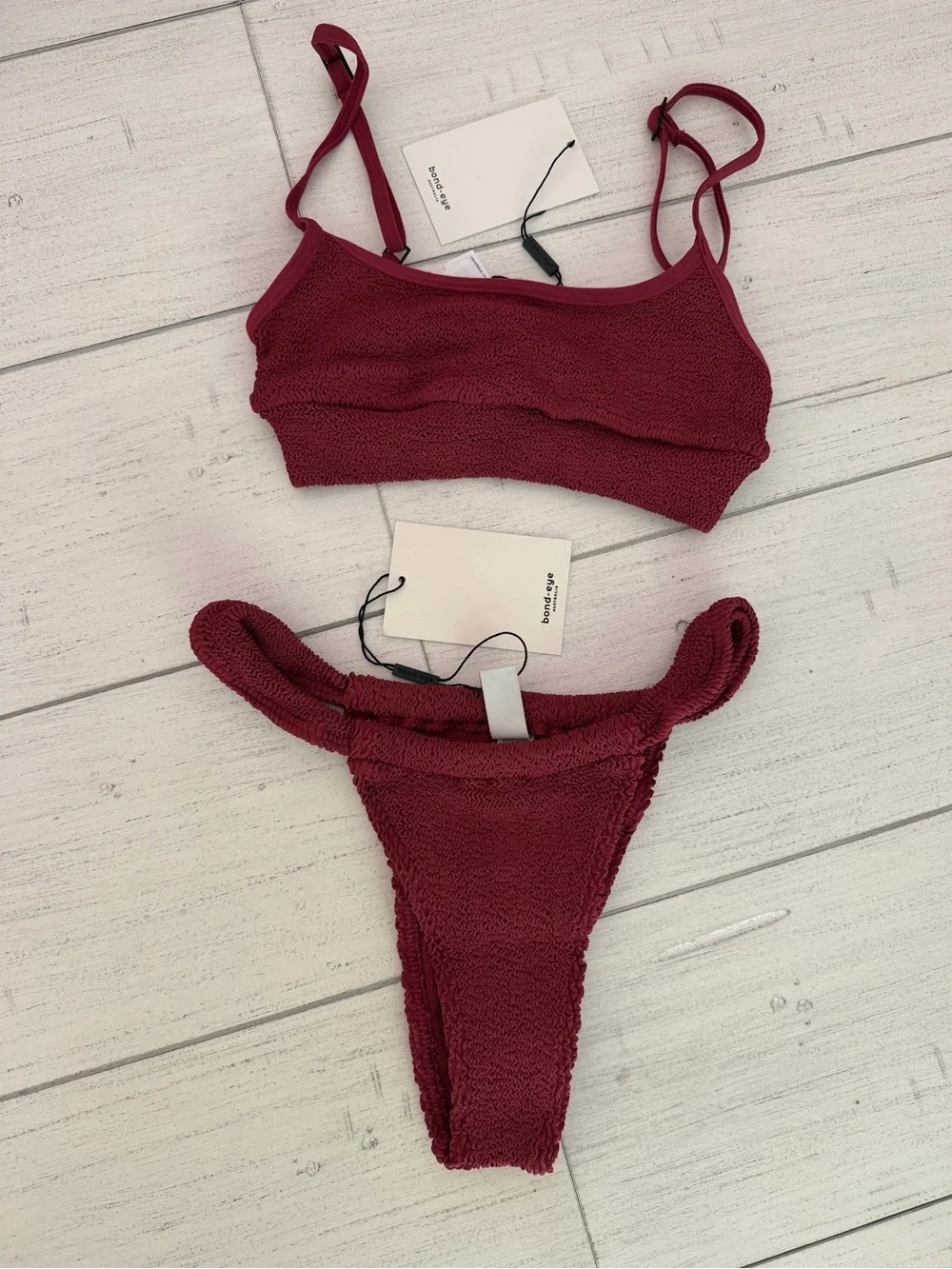 bond-eye Burgundy Textured Scoop Bikini Top & High Cut Bottom